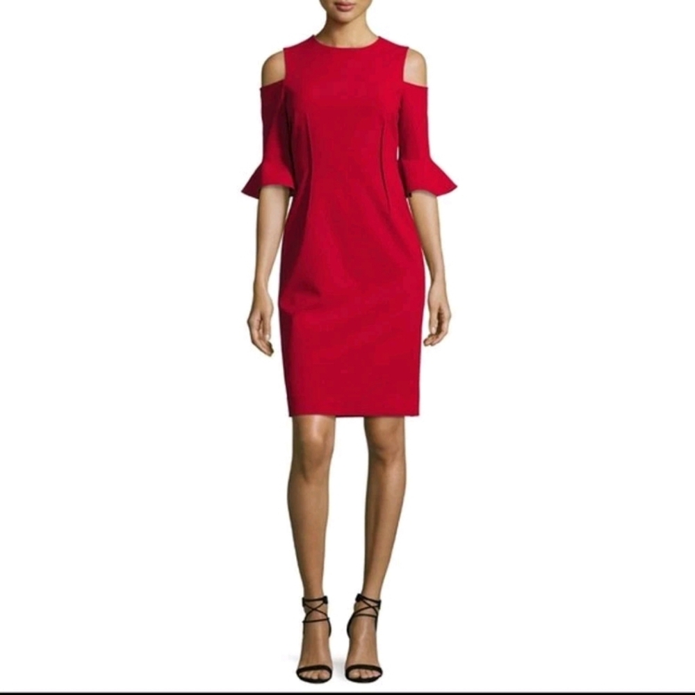 Teri Jon by Rickie Freeman Crepe Cold-Shoulder Sheath Dress 10
